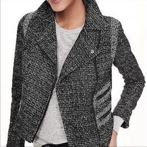 Banana Republic Black Tweed Pieced Asymmetrical Moto Jacket Zip Blazer 8